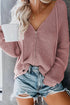 Zipper V-Neck Dropped Sleeve Hooded Solid Sweater